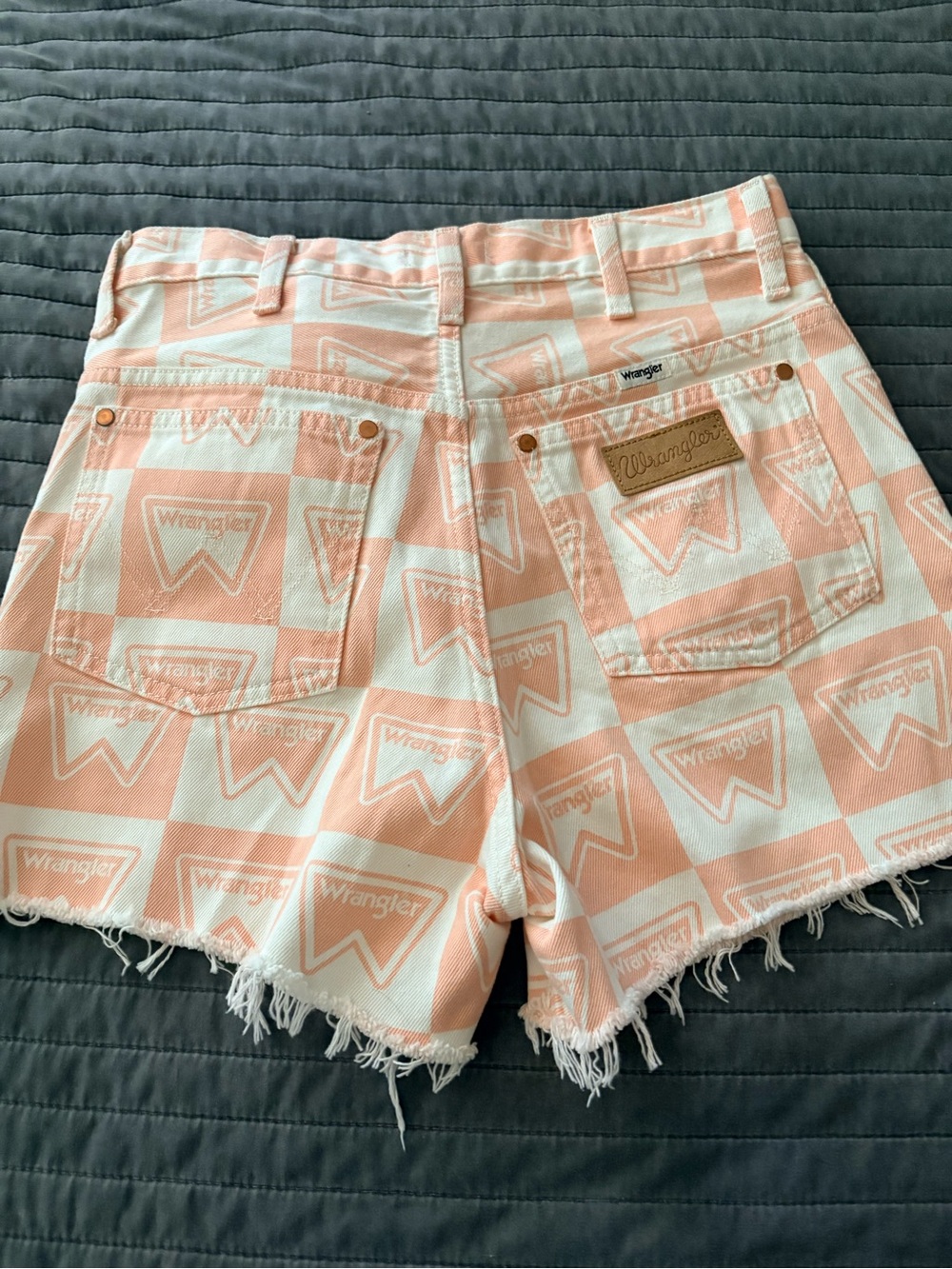 Wrangler Peach and White Logo Print Denim Shorts